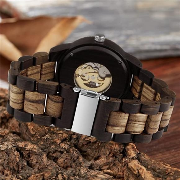 Men's Wooden Watch Skeleton Automatic Movement Wood Watch Self-Winding Watches - Picture 6 of 6